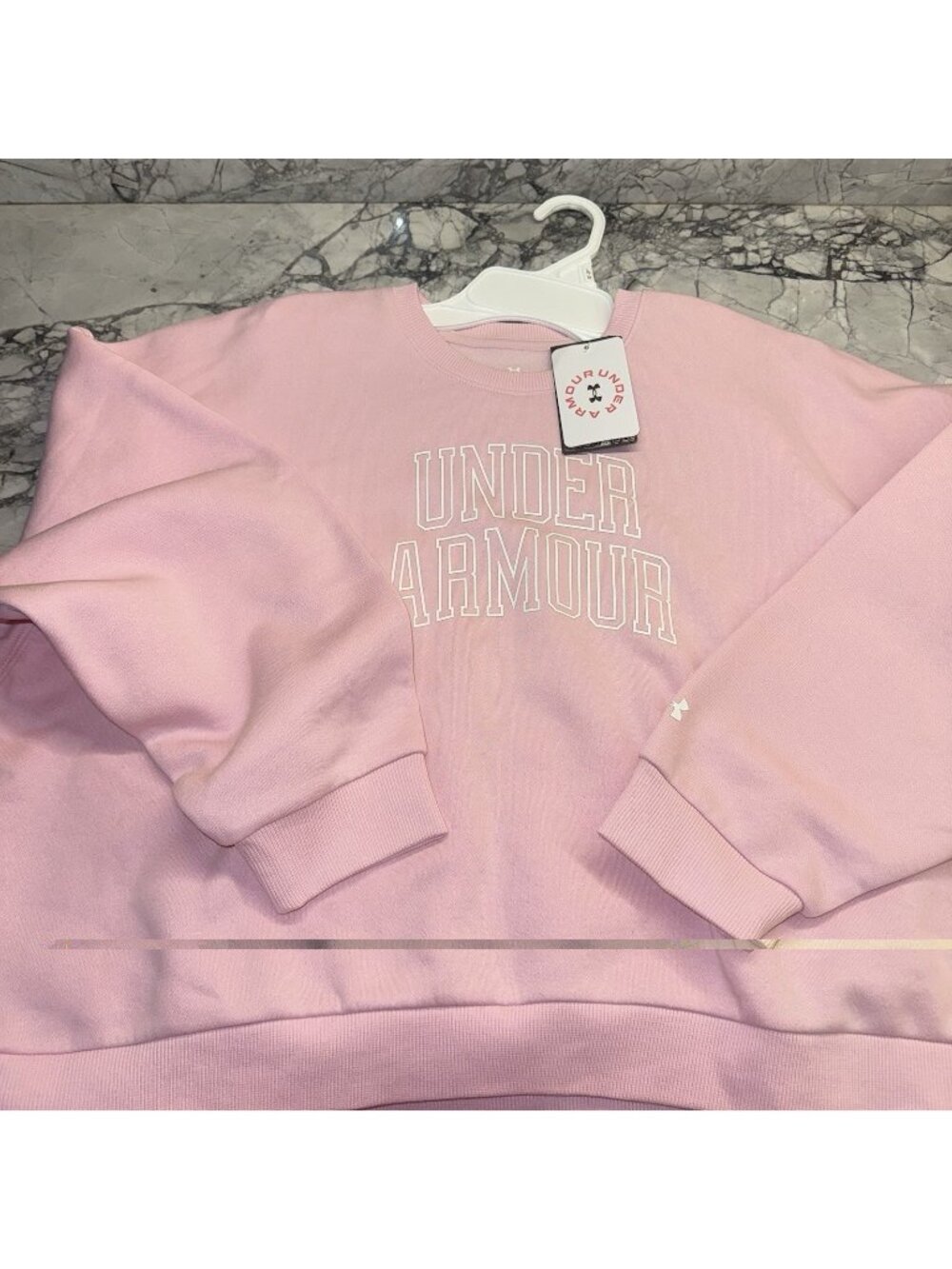 Under Armour Youth XL Girls Pink Rival Crew Neck Sweatshirt NEW